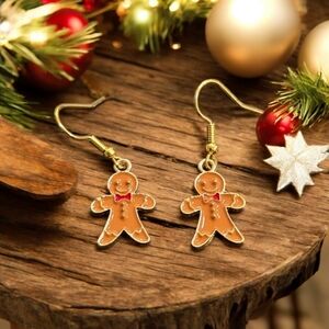 Gingerbread Man Festive Holiday Dangle Earrings